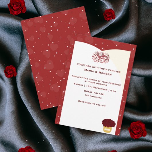 Simple Romantic Red Heart Wedding Invitation Kaart