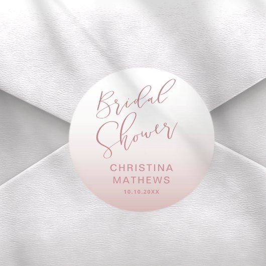Simple Rose Gold Gradient Bridal Shower  Ronde Sticker
