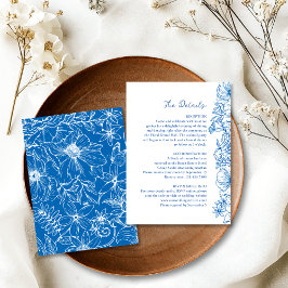 Simple Royal Blue Floral Garden Wedding Details Informatiekaartje