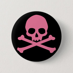 SImple roze schedel en kruisbeenderen Ronde Button 5,7 Cm