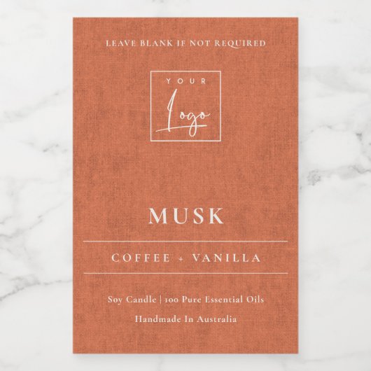 Simple Rust Terracotta Linen Logo Border Candle Voedselcontainer Etiket (Enkel label)