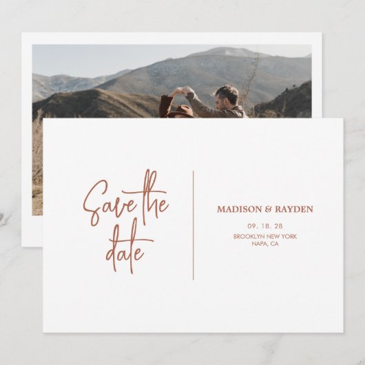 Simple Rust Terracotta Wedding Photo Kaart (Voorkant / Achterkant)