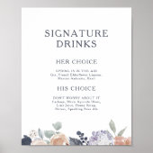 Simple Rustic Floral Signature Drinks Sign Poster (Voorkant)