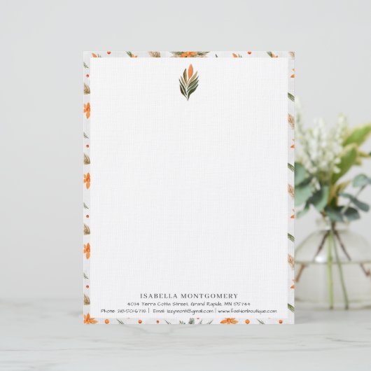 Simple Rustic Greenery Floral | Monogram Briefhoofd (Staand voorkant)
