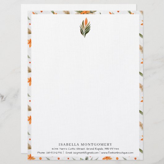Simple Rustic Greenery Floral | Monogram Briefhoofd (Voorkant / Achterkant)