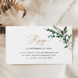 Simple Rustic Greenery Gold Wedding Website Kaart Visitekaartje