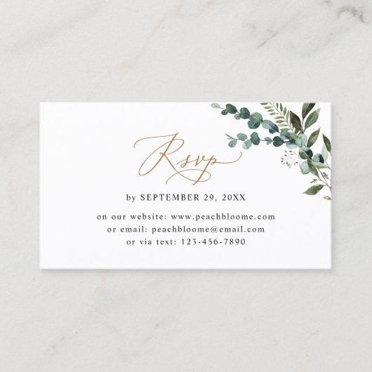 Simple Rustic Greenery Gold Wedding Website Kaart Visitekaartje (Voorkant)