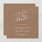 Simple Rustic Kraft SquareSave the Date Invitation Kaart (Voorkant / Achterkant)