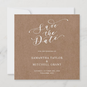 Simple Rustic Kraft SquareSave the Date Invitation Kaart