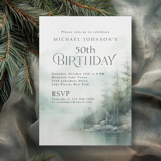 Simple Rustic Mountain Lake 50th Birthday Kaart