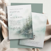 Simple Rustic Mountain Lake Misty Pines Wedding Kaart