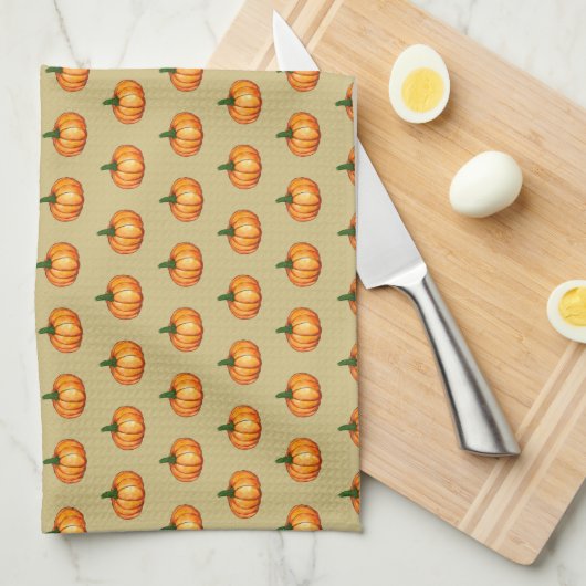 Simple Rustic Orange Watercolour Pumpkin Pattern Theedoek (Quarter Fold)
