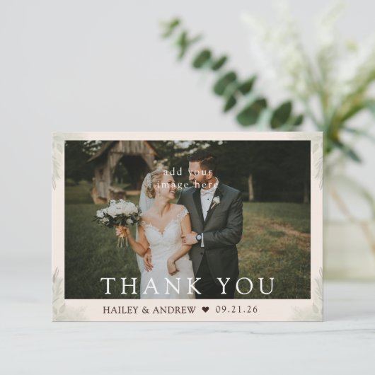 Simple Rustic Watercolor Minimalist Wedding Bedankkaart (Staand voorkant)