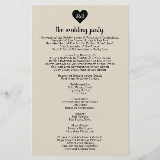 Simple Rustic Wedding Program (Achterkant)