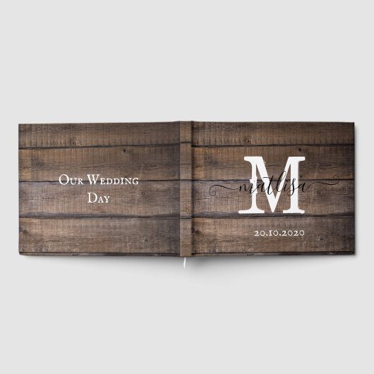 Simple Rustic Wood Monogram Script-Initiaal Gastenboek (Volledig)