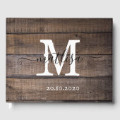 Simple Rustic Wood Monogram Script-Initiaal Gastenboek (Voorkant)