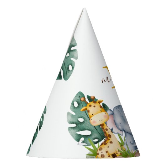 Simple Safari Oerwoud Monogram 1e verjaardag Feesthoedjes (Links)