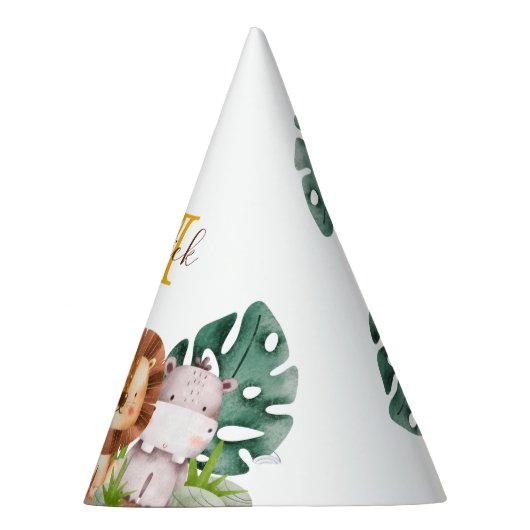 Simple Safari Oerwoud Monogram 1e verjaardag Feesthoedjes (Rechts)