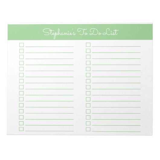 Simple Sage Green 8.5x11 Two Column Checklist Notitieblok (Voorkant)