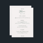 Simple Sage Green Botanical Minimalist Wedding Menu<br><div class="desc">Elevate your reception tables with this elegant sage green botanical wedding menu card. Featuring soft watercolor greenery and clean minimalist typography, this design adds a refined and natural touch to your table décor. Perfect for garden, rustic, or nature-inspired weddings, it beautifully coordinates with greenery-themed wedding stationery. Personalize with your meal...</div>