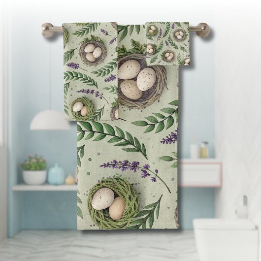 Simple Sage Green Easter Eggs Lavender Nest Bad Handdoek