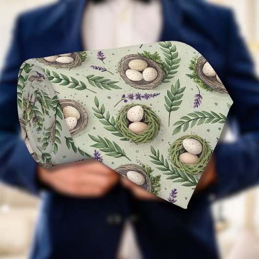 Simple Sage Green Easter Eggs Lavender Nest Stropdas