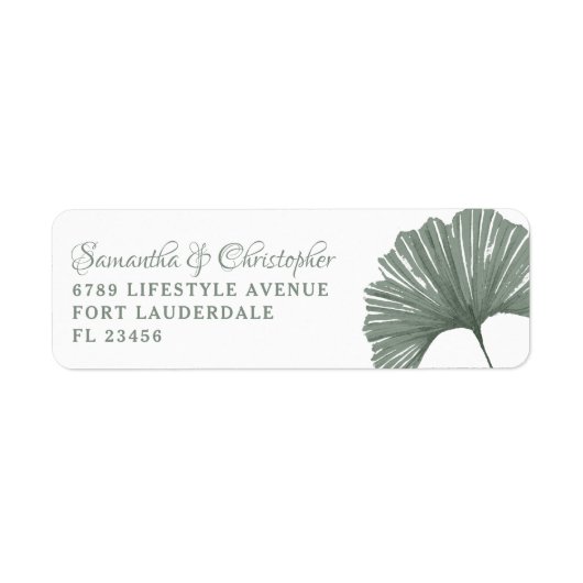 Simple Sage Green Ginkgo leaf Weddenschap Etiket (Voorkant)