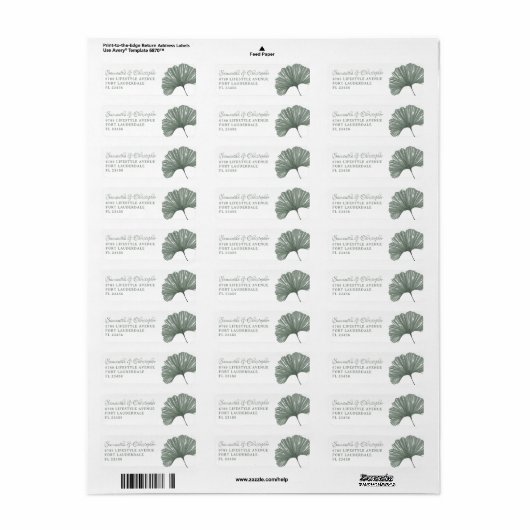 Simple Sage Green Ginkgo leaf Weddenschap Etiket (Full Sheet)