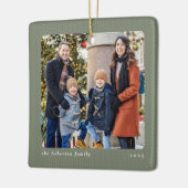 Simple sage green knit frame one photo Christmas Keramisch Ornament (Links)