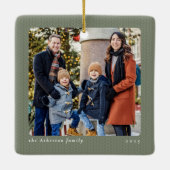 Simple sage green knit frame one photo Christmas Keramisch Ornament (Achterkant)