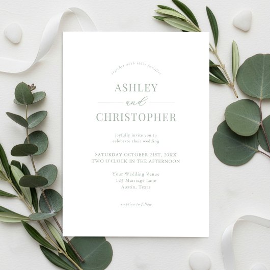 Simple Sage Green Modern Elegant Wedding Kaart