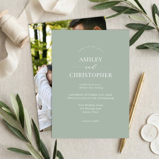 Simple Sage Green Modern Elegant Wedding Kaart