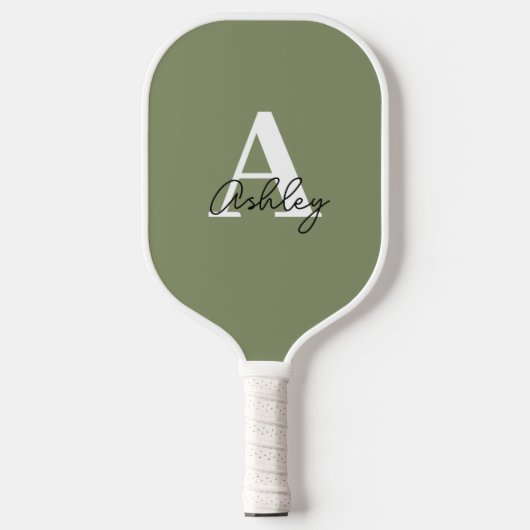 Simple Sage Green Monogram Initialen Pickleball Paddle (Voorkant)