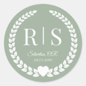 Simple Sage Green Monogram Wedding Ronde Sticker (Voorkant)