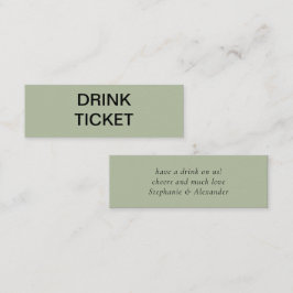 Simple Sage Green Pas getrouwd Wedding Drink Ticke Mini Visitekaartje
