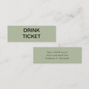 Simple Sage Green Pas getrouwd Wedding Drink Ticke Mini Visitekaartje