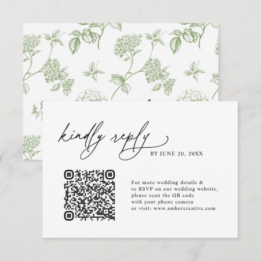 Simple Sage Minimalist QR code Wedding RSVP Cards Kaartje (Voorkant / Achterkant)