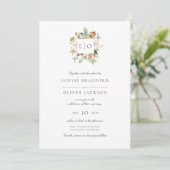 Simple Sage Waterverf Monogram Wreath Wedding Kaart (Staand voorkant)