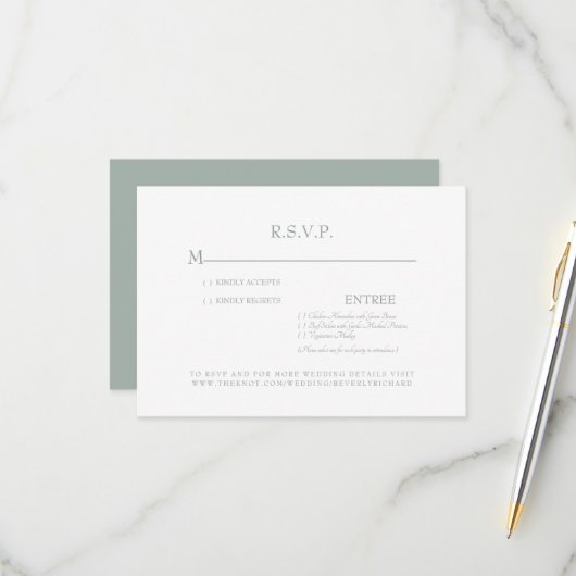 Simple Sage & White Wedding RSVP-Kaart RSVP Kaartje (Voorkant / Achterkant in situ)