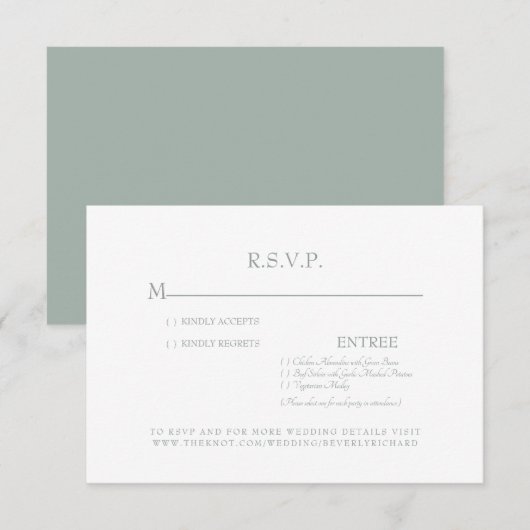 Simple Sage & White Wedding RSVP-Kaart RSVP Kaartje (Voorkant / Achterkant)