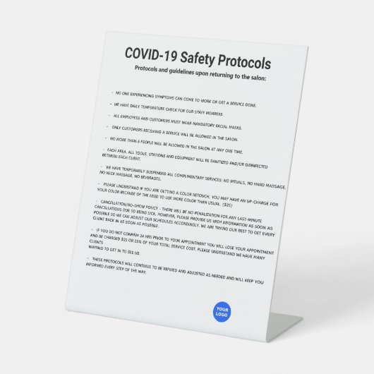 Simple Salon COVID19 Safety Protocol richtlijnen Reclamebord Met Voetstuk (Voorkant)