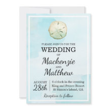 Simple Sand Dollar Beach Theme bruiloft uitnodigin