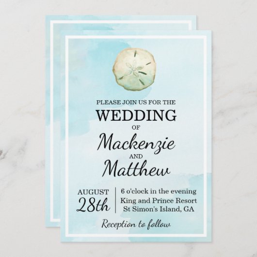 Simple Sand Dollar Beach Theme bruiloft uitnodigin Kaart (Voorkant / Achterkant)