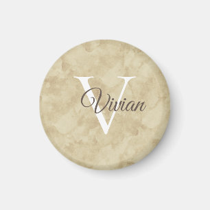 Simple Sandy Beige Waterverf Monogram Name Magnet