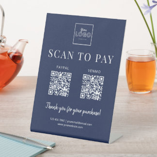 Simple Scan to Pay Logo QR Code Betaling Marinebla Reclamebord Met Voetstuk