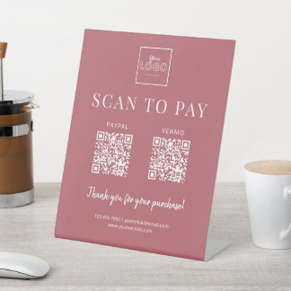 Simple Scan to Pay Logo QR Code Betaling Stof Rood Reclamebord Met Voetstuk