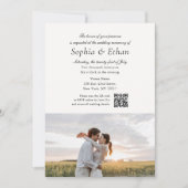 Simple Script 2 Photo QR Code Off White Wedding Kaart (Voorkant)