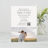 Simple Script 2 Photo QR Code Off White Wedding Kaart (Staand voorkant)
