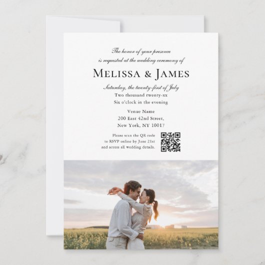 Simple Script 2 Photo White QR Code Wedding Kaart (Voorkant)