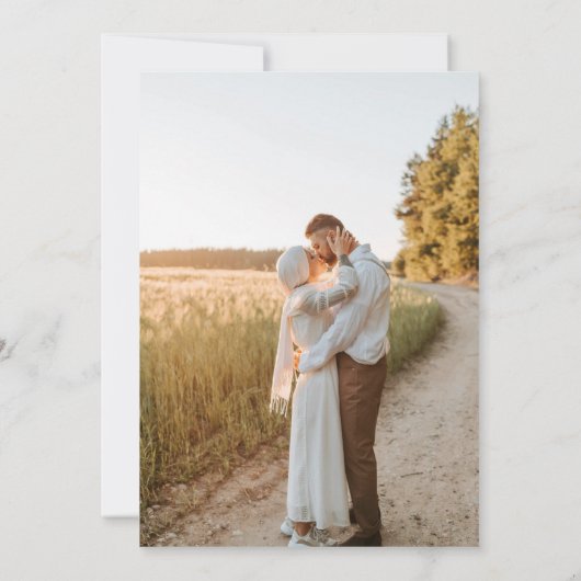 Simple Script 2 Photo White QR Code Wedding Kaart (Achterkant)